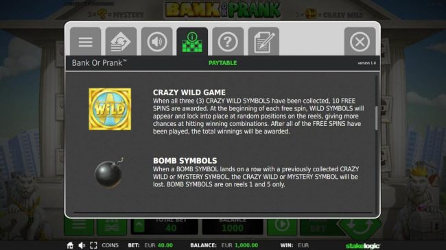 Crazy Wild Game Rules and Bomb Symbols Rules