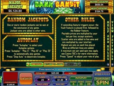 random jackpots and general game rules