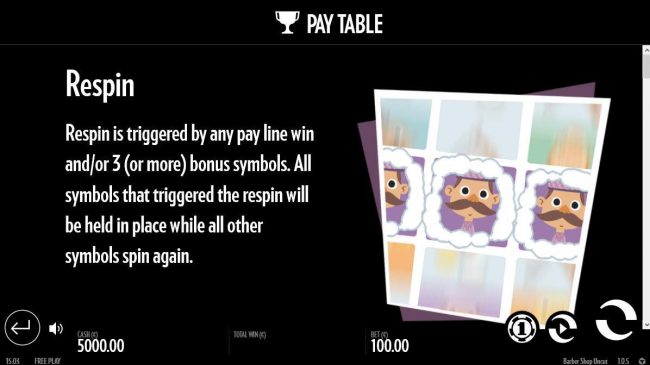 Respin is triggered by any pay line win and/or 3 (or more) bonus symbols.
