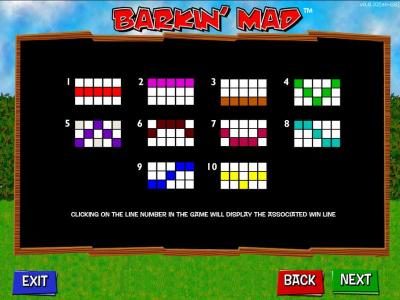 Payline Diagrams 1-10 Clicking on the line number in the game will display the associated win line.