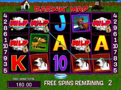 Multiple winning paylines triggers a big win during the Barkin Mad Free Spins feature!