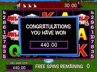 Barkin Mad free Spins feature pays out a total of $440.00 for a big win.