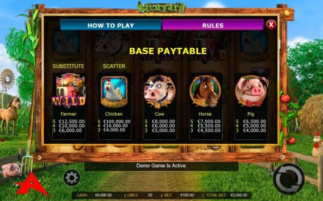 High value slot game symbols paytable - Base Game.