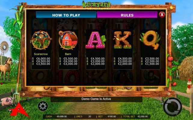 Medium Value Slot Game Symbols Paytable - Base Game.