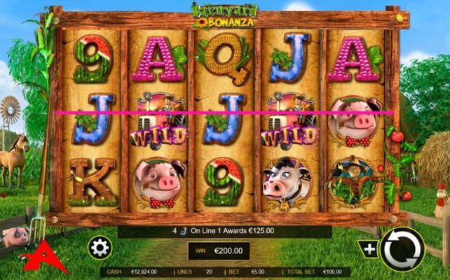 a 200.00 jackpot triggered by a pair of win lines
