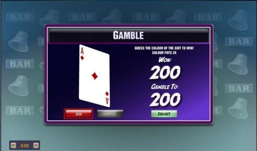 during the gamble feature you select red or black to double your money