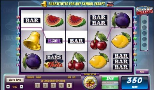 bar symbols triggers 125 coin jackpot