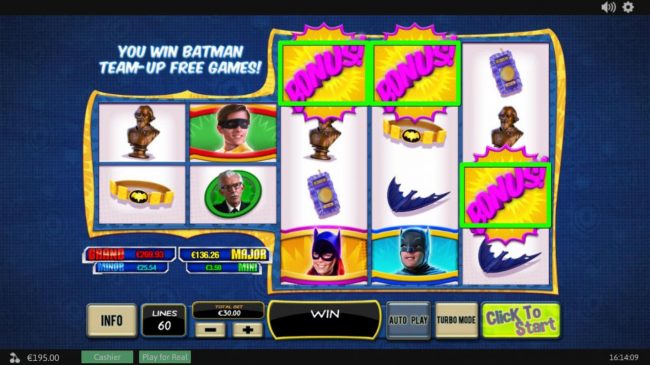 Scattered bonus symbols triggers the Batman Team-Up Free Games.