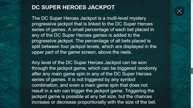 DC Super Heroes Progressive jachpot rules