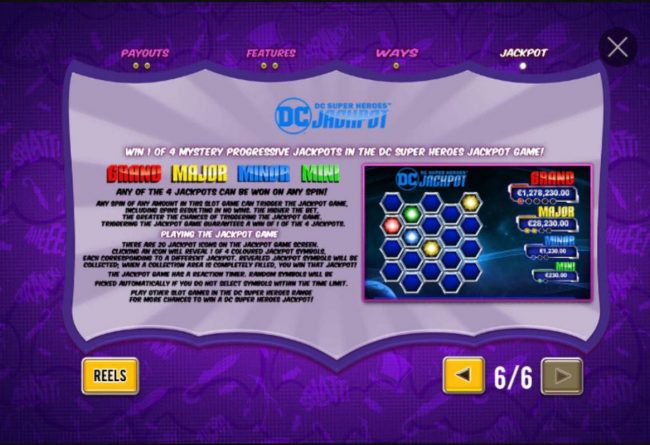 DC Super Heroes Jackpot Game Rules - Win 1 of 4 Mystery Progressive Jackpots in the DC Super Heroes Jackpot.