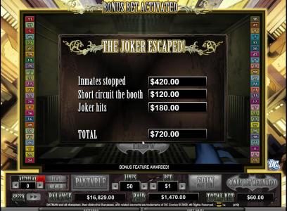 the joker escoped - 720 coin bonus feature payout