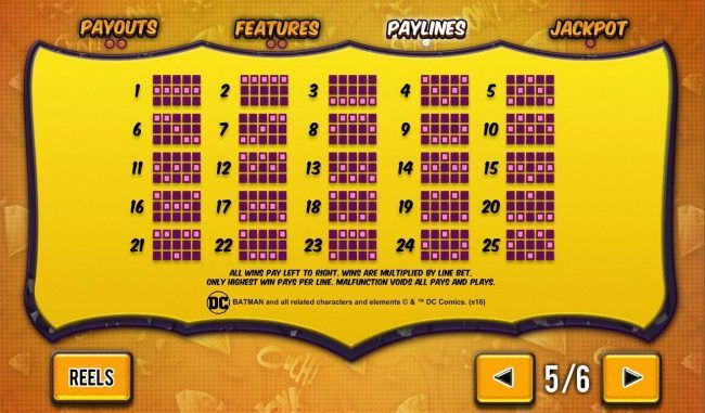 Payline Diagrams 1-25. All wins pay left to right. Wins are multiplied by the line bet. Highest win per line is paid.