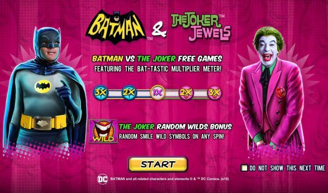 Game features include: Batman vs The Joker Free Games and The Joker Random Wilds Bonus.