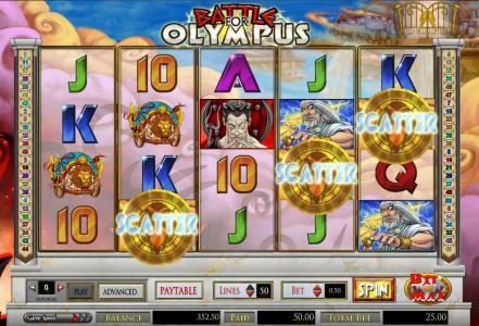 three scatter symbols triggers 50 coin payout