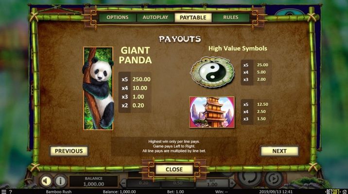 Bamboo Rush :: Paytable - High Value Symbols