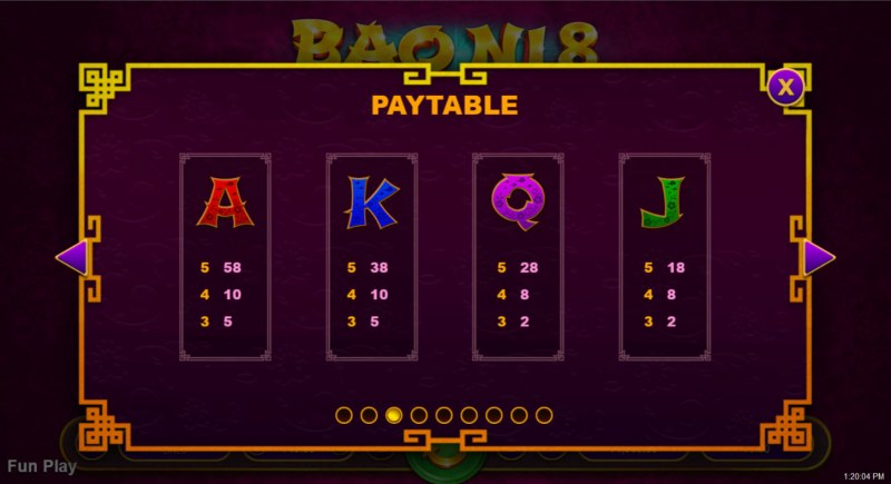 Bao Ni 8 :: Paytable - Low Value Symbols