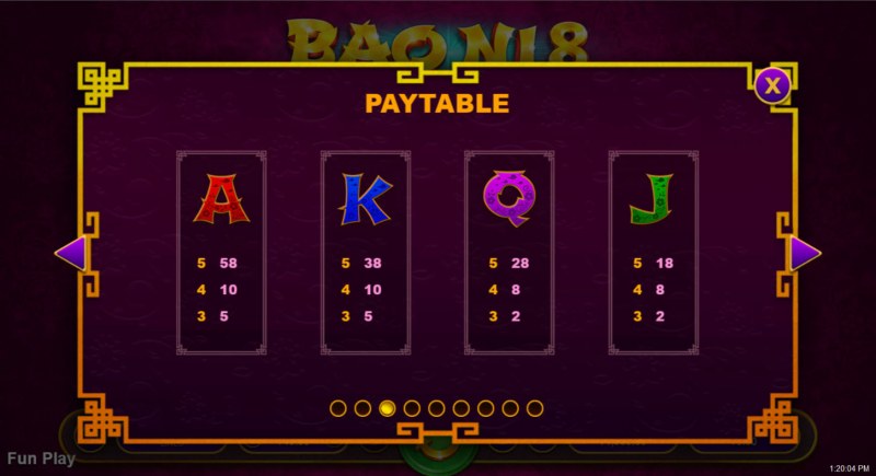 Paytable - Low Value Symbols