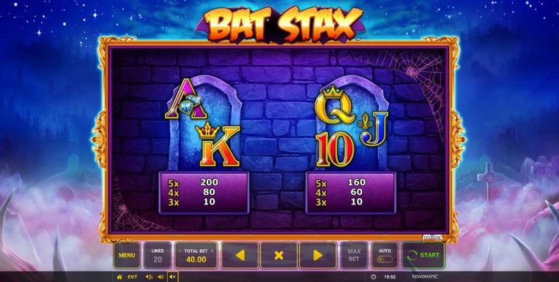 Bat Stax :: Paytable - Low Value Symbols