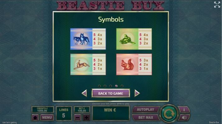 Beastie Bux :: Paytable - Low Value Symbols