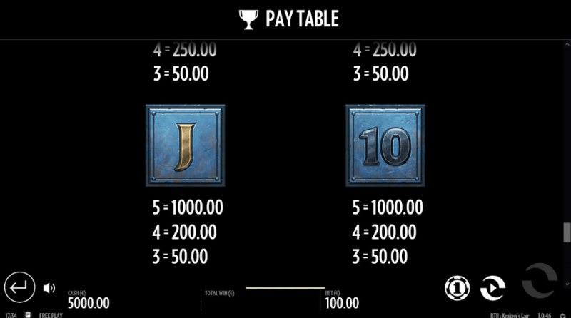 Paytable - Low Value Symbols