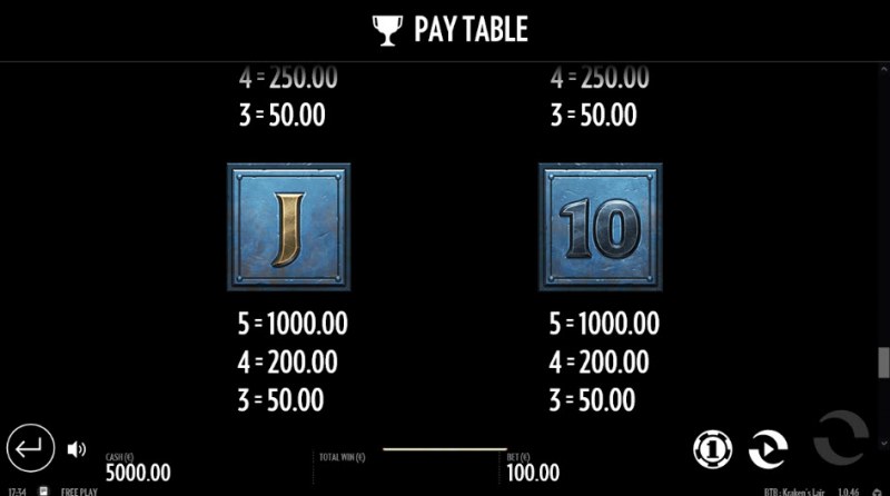 Paytable - Low Value Symbols