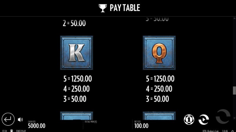 Beat the Beast Kraken's Lair :: Paytable - Low Value Symbols