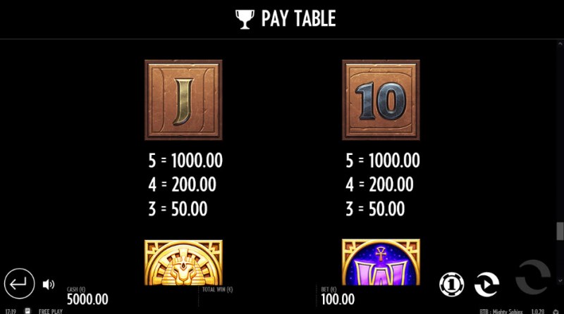 Paytable - Low Value Symbols