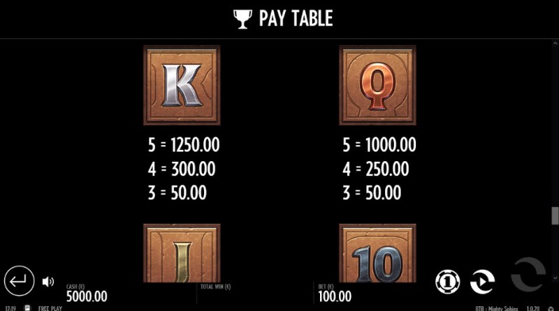 Paytable - Low Value Symbols