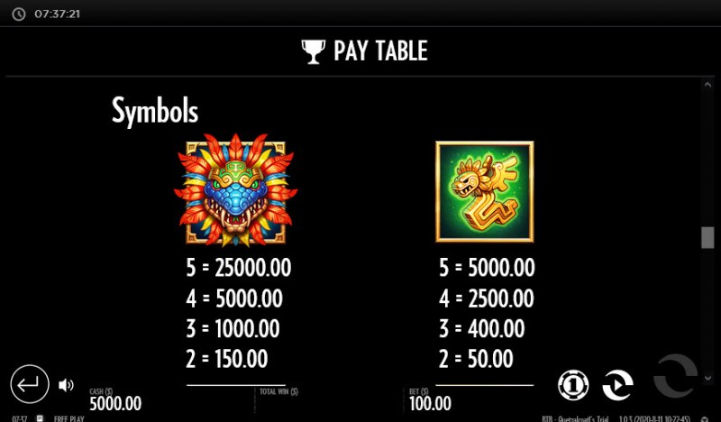Beat the Beast Quetzalcoatl's Trial :: Paytable - High Value Symbols
