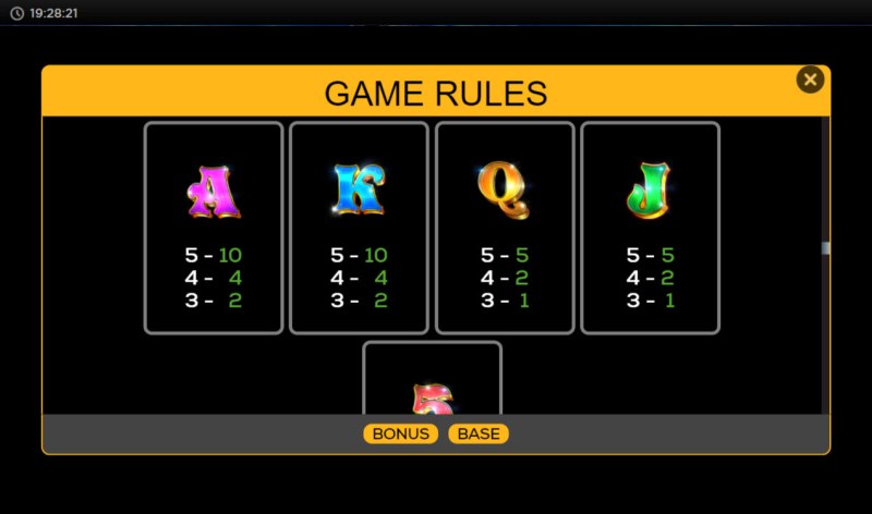 Paytable - Low Value Symbols