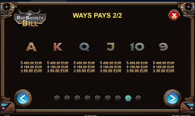 Big Bounty Bill :: Paytable - Low Value Symbols