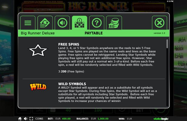 Big Runner Jackpot Deluxe :: Wild and Scatter Rules
