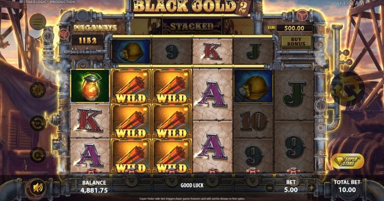 Black Gold 2 Megaways :: Multiple winning combinations triggered by stacked wilds