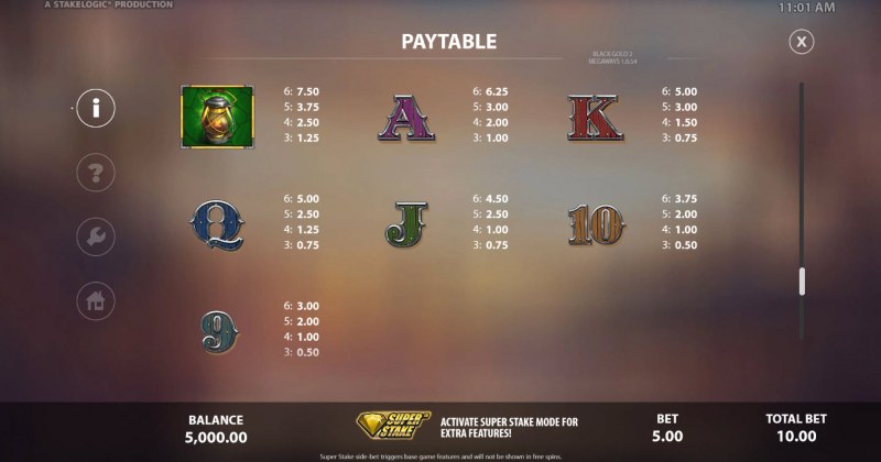Black Gold 2 Megaways :: Paytable - Low Value Symbols