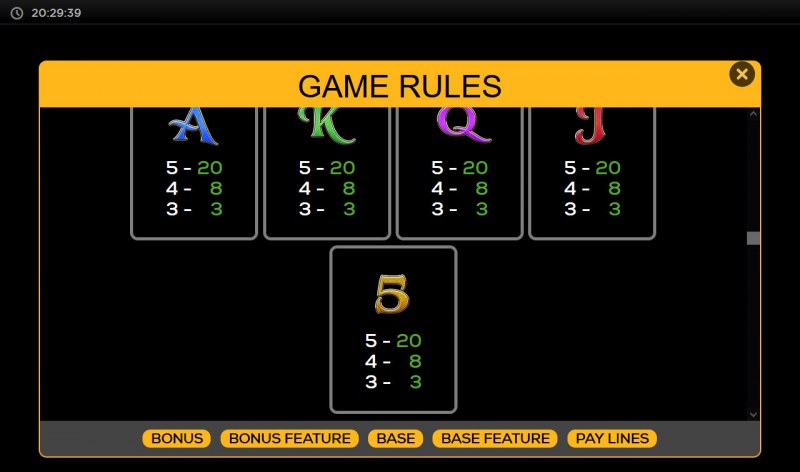 Paytable - Low Value Symbols