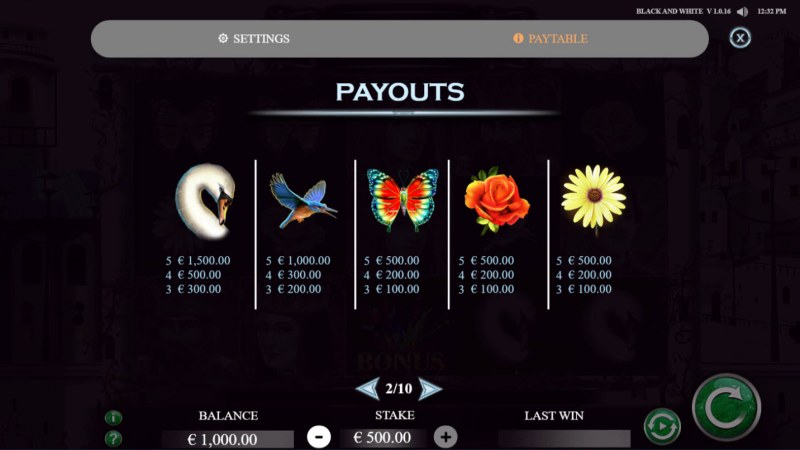 Paytable - Low Value Symbols