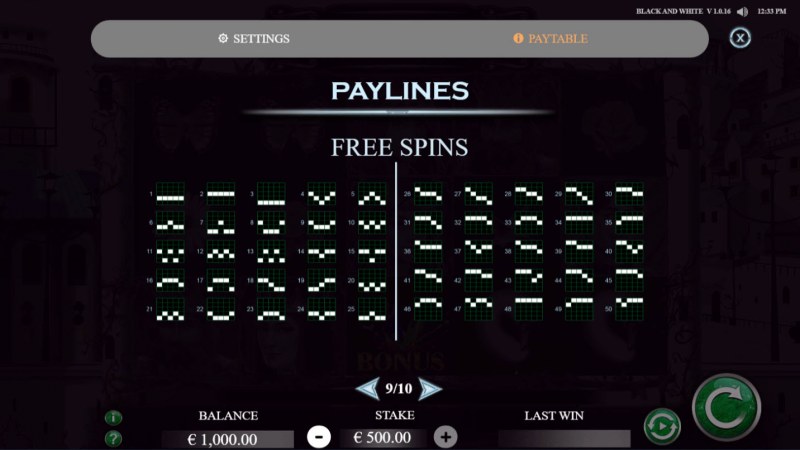 Black & White :: Free Spins Paylines 1-50