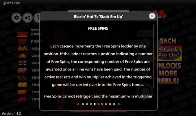 Blazin' Hot 7s Stack Em Up :: Free Spin Feature Rules