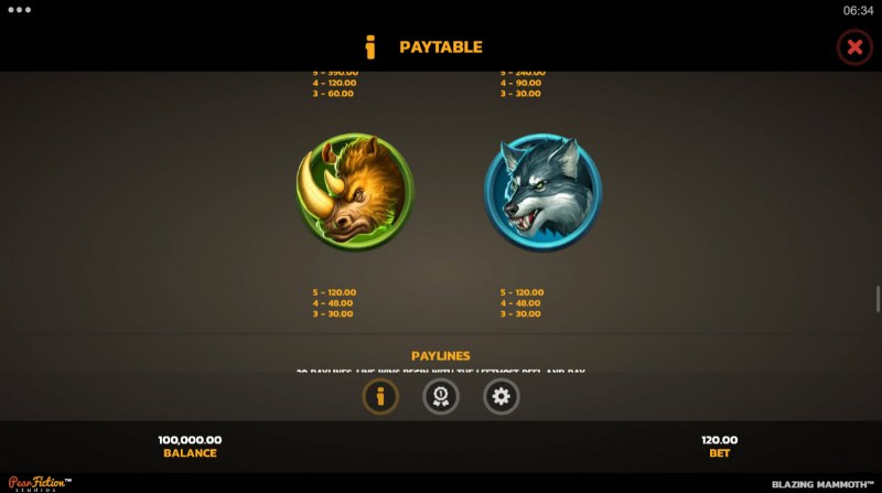 Blazing Mammoth Epic Strike :: Paytable - Low Value Symbols