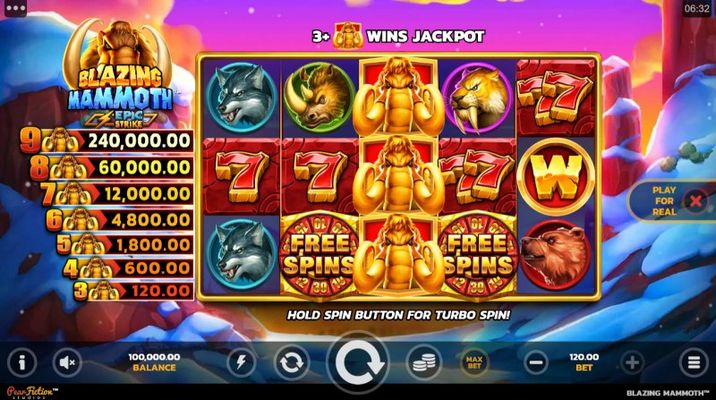 Play slots at SlotWolf Casino: SlotWolf Casino featuring the Video Slots Blazing Mammoth Epic Strike with a maximum payout of $240,000