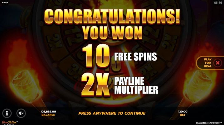 10 free spins awarded