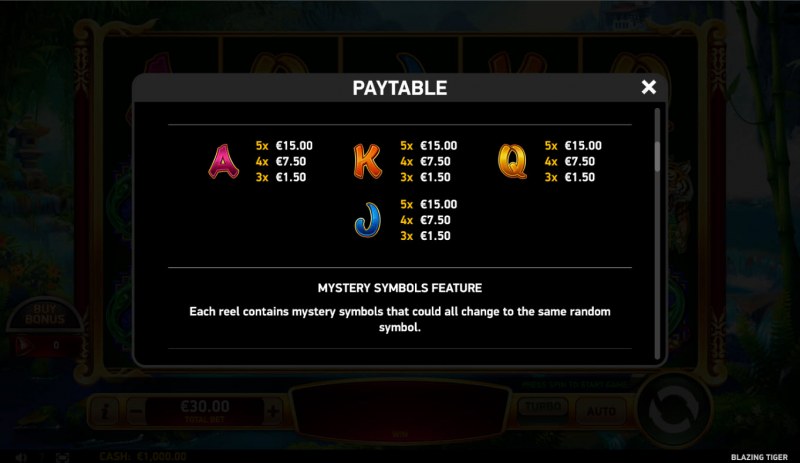 Paytable - Low Value Symbols