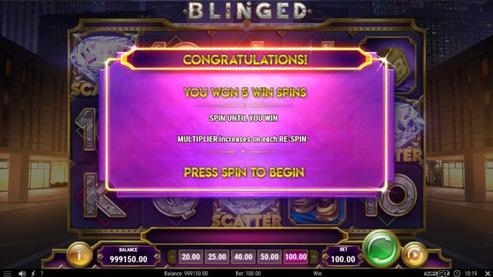 5 free spins awarded