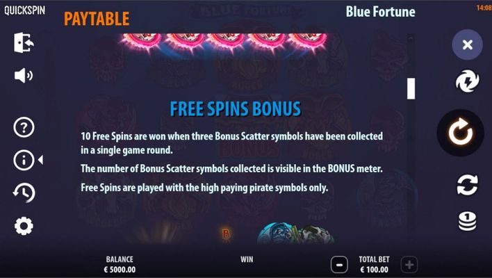 Blue Fortune :: Free Spin Feature Rules