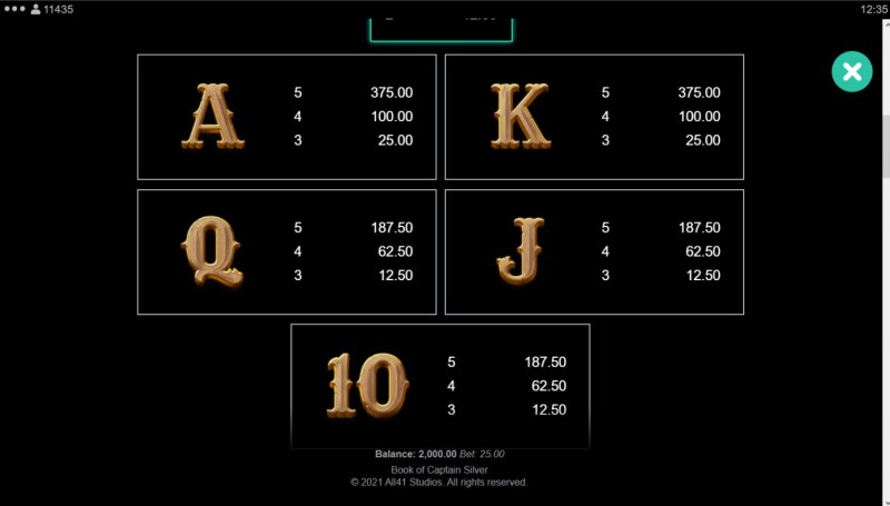 Paytable - Low Value Symbols