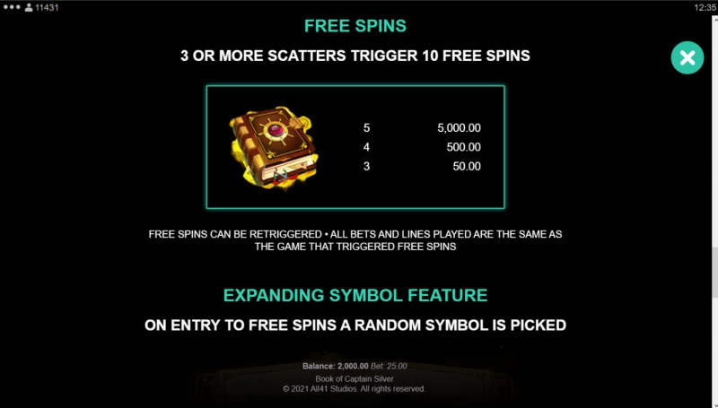 Book of Captain Silver :: Free Spin Feature Rules