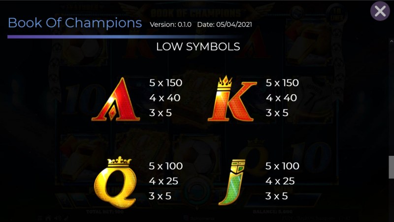 Book of Champions :: Paytable - Low Value Symbols