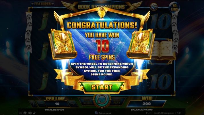 10 free spins awarded