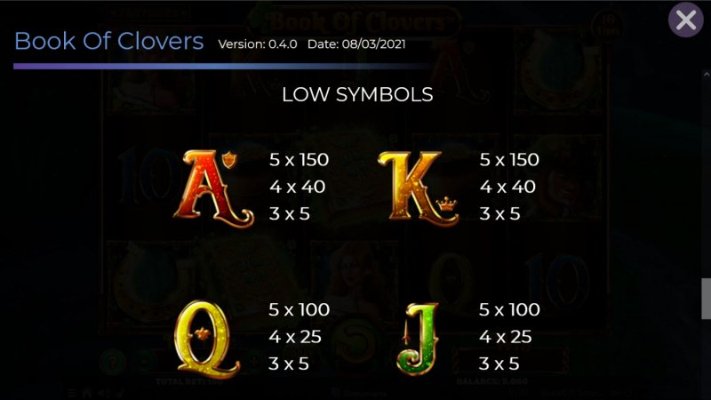 Paytable - Low Value Symbols