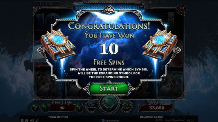 10 free spins awarded